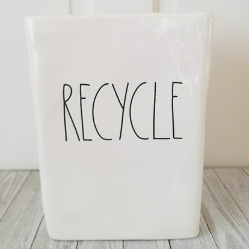 Rae Dunn Ceramic TRASH Square Bathroom Wastebasket Trash Can